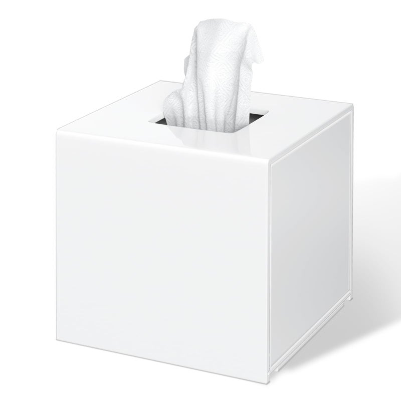 FEMELI Tissue Box Cover,Square Acrylic Tissues Paper Holder for Bathroom Bedroom Office,White - Image 1